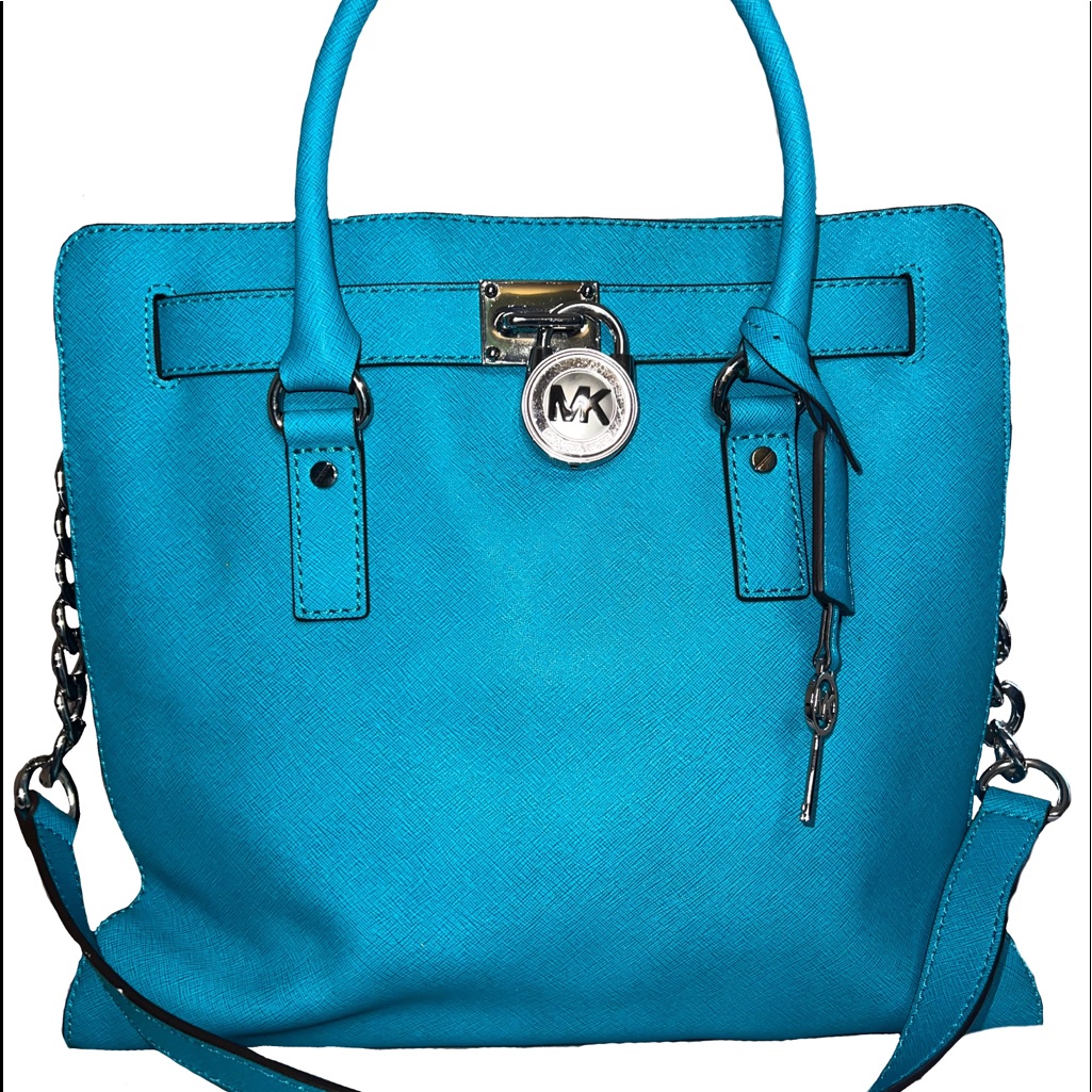Michael Kors Hamilton East West Saffiano Leather Satchel Aqua Purse